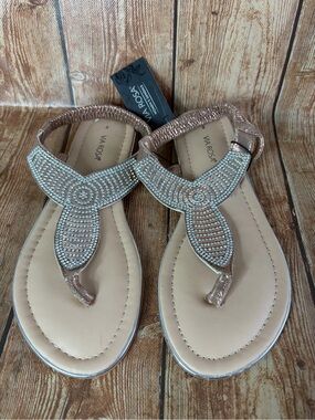 Rose Gold Jeweled T-Strap Sandals for Women size 6